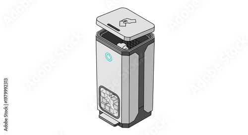 Modern Futuristic Smart Waste Bin Isometric Illustration - High-Tech Recycling Container for Sustainable Cities and Corporate Environments