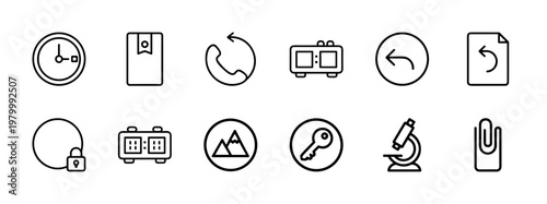 Minimalist time management and productivity line icons
