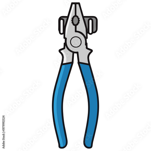 A close-up view of blue handled pliers on a workbench indoors