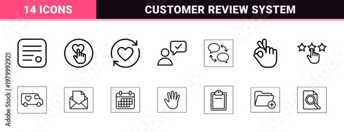 Customer feedback and communication line icon set