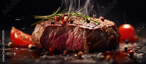 Experience the ultimate culinary indulgence with a perfectly seared steak that sizzles with flavor.