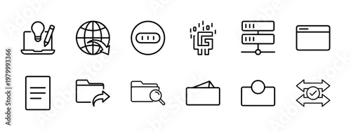 Website development and digital technology minimalist outline icons