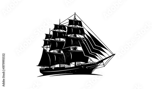 Sailing ship silhouette vector illustration classic tall ship nautical design