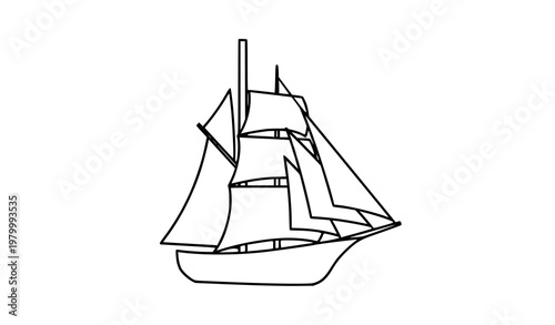 Minimal sailing ship silhouette vector illustration modern nautical icon