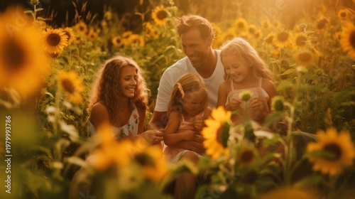 Cherishing pure moments of laughter and love in a sun-drenched field of sunflowers.