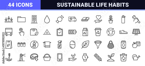 Sustainability and green living line icon set for eco friendly environment