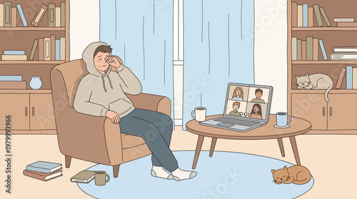 Work from Home Video Conference with Distracted Participant Vector