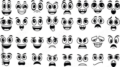 Cartoon eyes and mouth expressions collection funny emoji face elements set with different emotions isolated vector illustration