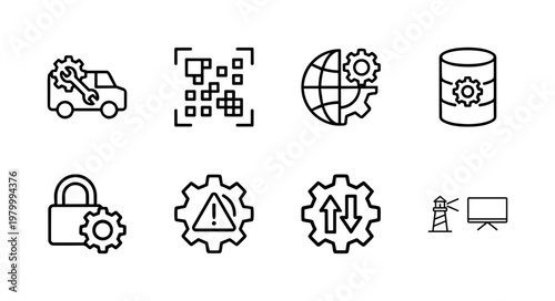 Technical settings and system configuration outline icon set