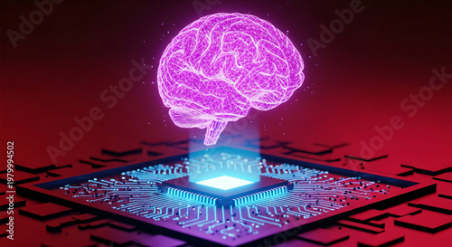 AI Brain Circuit Board Concept Digital Intelligence Pink Glow
