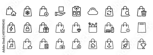 Ecommerce and retail line icon set for digital shopping