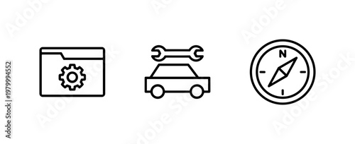 Technical setup and system settings minimalist line icons for software interface