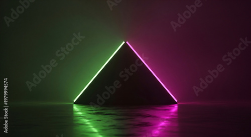 Geometric Abstract Glowing Triangle Green Magenta Background