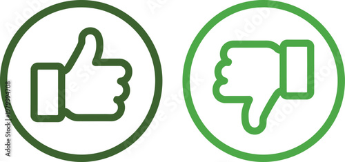 Green thumbs up and thumbs down circular icons for social media feedback and user rating systems