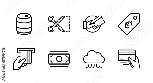 Minimalist ecommerce and retail shopping line icons set