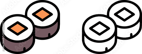 Traditional Japanese Salmon Sushi Rolls Icon Set
