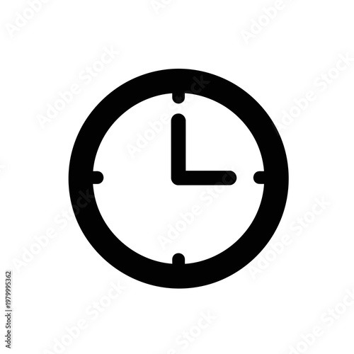 A black clock icon on a showing the time