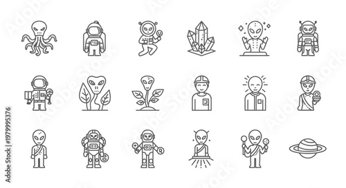 Cartoon characters and icons set.