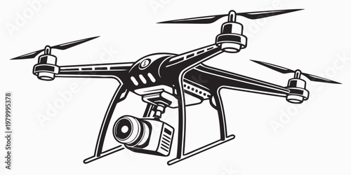 Graphic illustration of a professional camera drone with quadcopter technology photography videography unmanned illustration electronic innovation propeller stability surveillance