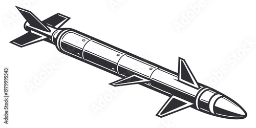 Graphic icon of a modern military tactical cruise missile isolated on white background with military tactical projectile artillery aerospace ammunition aviation ballistic conflict