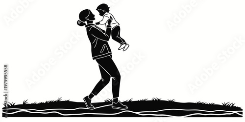 Silhouette of a happy mother lifting her small toddler in the air outdoors with outdoors parenting silhouette happiness childhood nurturing activity affection lifestyle maternal