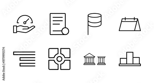 Minimalist time management and productivity line icons