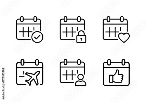 Minimalist calendar and scheduling line icons for business planning