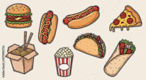 Colorful fast food menu items.