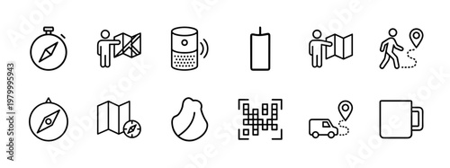 Navigation and transport minimalist outline icons for digital maps