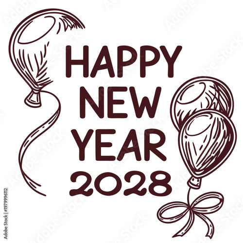 Happy new year 2028 celebration with balloons
