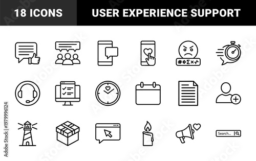 Customer feedback and testimonial thin line icons for business and support