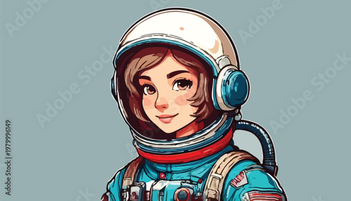 Anime Astronaut Girl with Brown Hair and Space Suit.