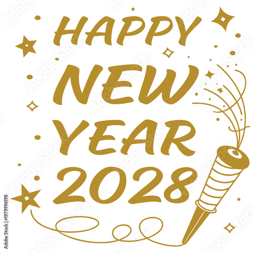Golden happy new year 2028 celebration with sparkler