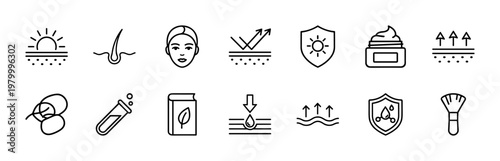 Minimalist skin care and dermatology line icons for beauty web design