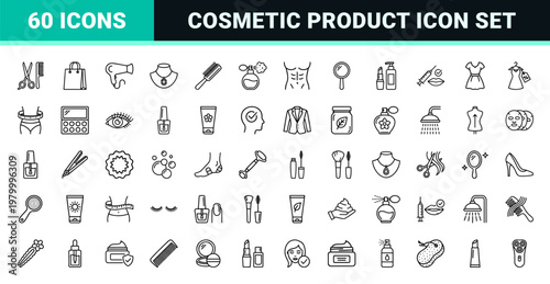 Minimalist beauty and fashion outline icon set