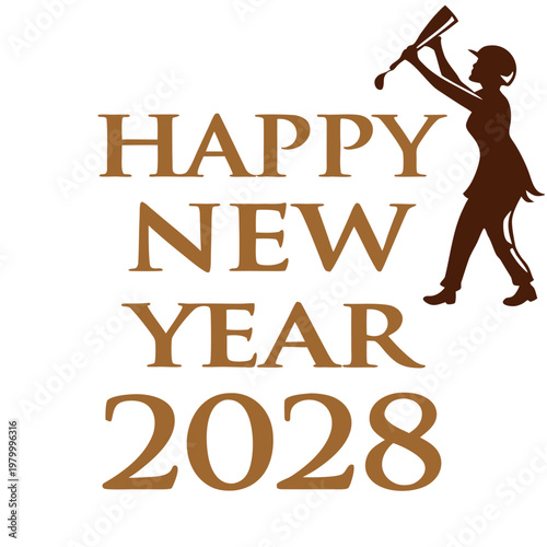 Happy new year 2028 celebration with woman blowing horn