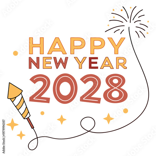 Happy new year 2028 celebration with colorful fireworks and sparkler