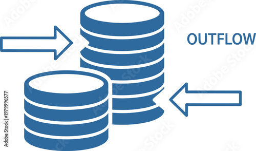 Data outflow graphic with arrows and databases isolated on checkered background vector illustration.
