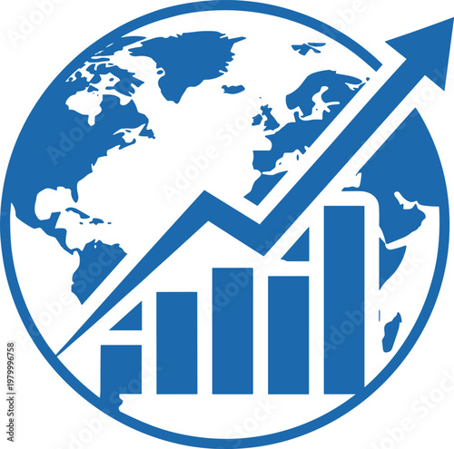 Global finance graph, world economy growth chart, international business and investment trends, market success.