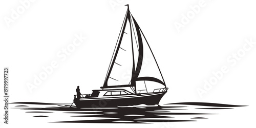 Silhouette graphic of a sailboat navigating on water with sailboat nautical maritime navigation recreation vacation transport transportation illustration silhouette minimalist