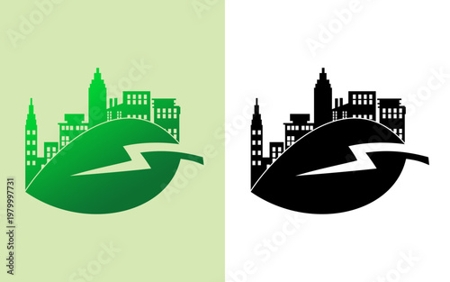Green cities and alternative renewable energy. Vector illustration of the harmony of nature and humans.
