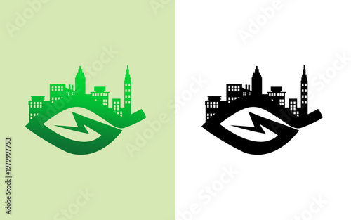 Green cities and alternative renewable energy. Vector illustration of the harmony of nature and humans.