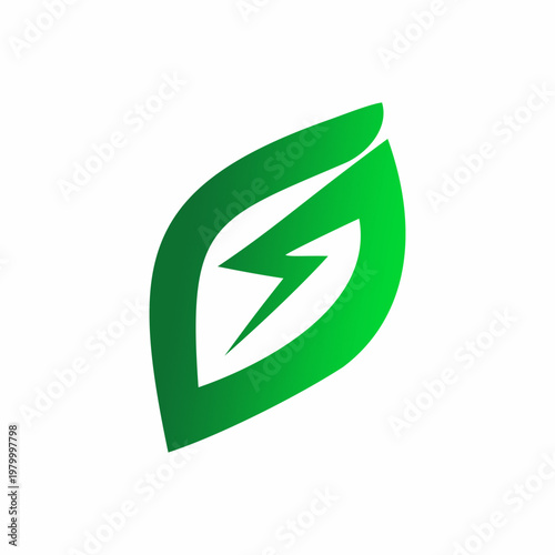 Green Leaf with Lightning Logo, eco-friendly energy illustration