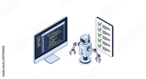 AI Automated Testing and Software Quality Assurance Isometric Illustration