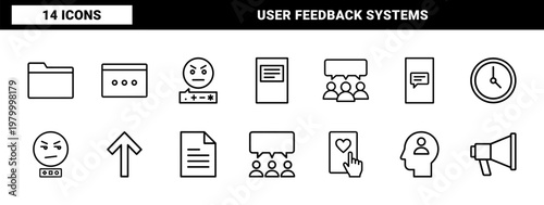 Minimalist customer feedback and communication line icon set