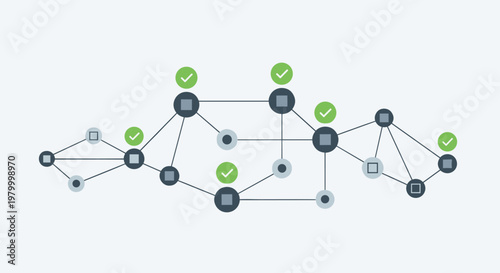Flat minimalist illustration of blockchain consensus b
