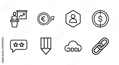 Minimalist business stakeholder and corporate relationship icon set