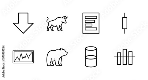 Minimalist stock market and financial trading line icons set