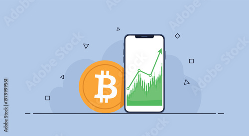Flat minimalist crypto illustration of bitcoin investment
