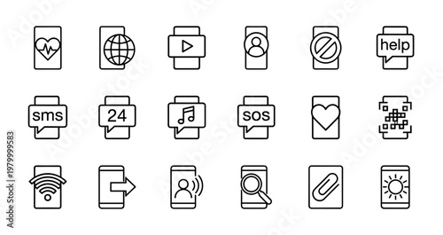 Minimalist digital communication and technology interface outline set for software development.